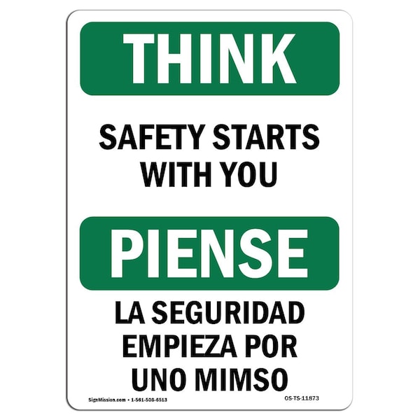 OSHA THINK Sign, Starts W/ You Bilingual, 5in X 3.5in Decal, 10PK, 3.5" W, 5" L, Landscape, PK10